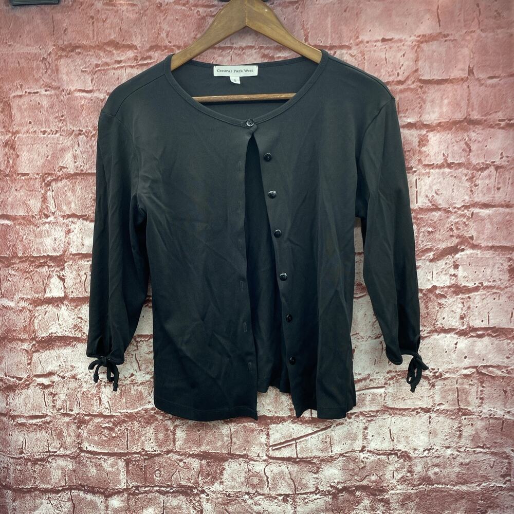 Central Park West Womens Black Cotton Button Cardigan 3/4 Sleeve Size S USA